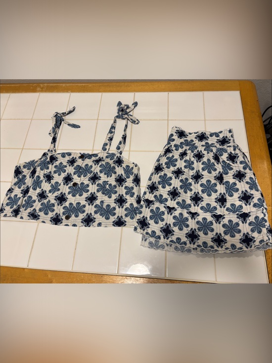 Agua Bendita Pants - Women's Blue Floral Tie-Strap Skirt Set
